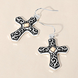 Antique Metal Cross Dangle Earrings