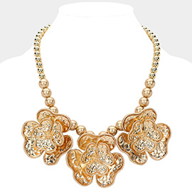 Oversized Triple Flower Ball Beaded Statement Necklace