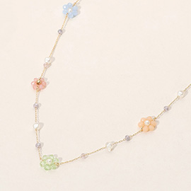 Flower Faceted Beaded Choker Necklace