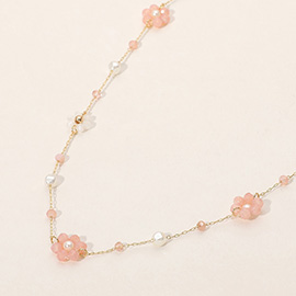 Flower Faceted Beaded Choker Necklace