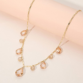 Faceted Teardrop Ball Station Necklace