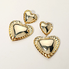 Double Metal Heart Dangle Earrings