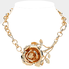 Metal Rose Stem Accented Statement Necklace