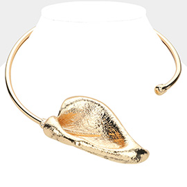 Textured Metal Calla Lily Tip Pointed Statement Cuff Necklace 