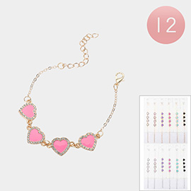 12PCS - Enamel Heart Link Bracelets