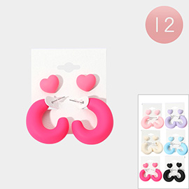 12 SET OF 2 - Heart Stud Hoop Earring Set