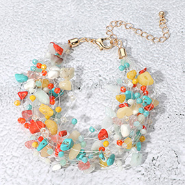 Pebble Faceted Beads Transparent Thread Multi Layered Strand Bracelet