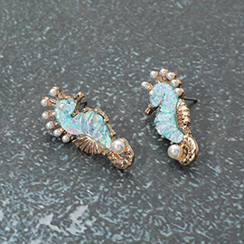 Pearl Confetti Glittered Seahorse Earrings