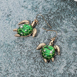 Confetti Glittered Sea Turtle Dangle Earrings