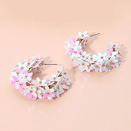 Flower Sequin Embellished Hoop Earrings