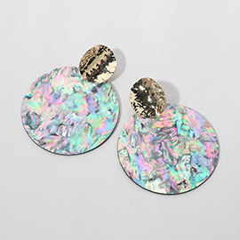 Hammered Metal Disc Mother Of Pearl Shell Earrings