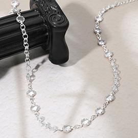 CZ Stone Bezel Link Necklace