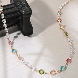 CZ Stone Bezel Link Necklace