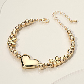 Stainless Steel Heart Butterfly Ball Beaded Bracelet