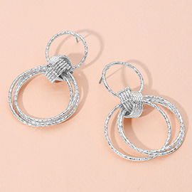 Textured Metal Wire Ring Layered Doorknocker Earrings