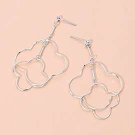 Double Metal Wire Open Quatrefoil Dropdown Dangle Earrings