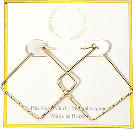 18K Gold Filled Hypoallergenic Square Pin Catch Hoop Earrings