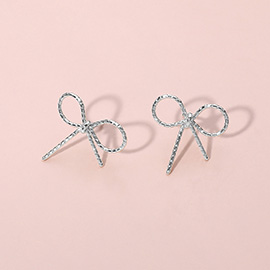 Textured Metal Wire Bow Knot Stud Earrings