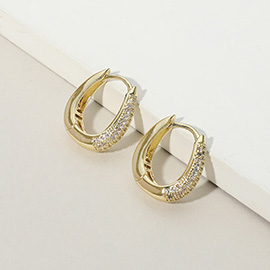 Gold Dipped CZ Stone Paved Oval Huggie Hoop Earrings