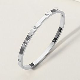 Stainless Steel Stone Paved Hinged Bangle Bracelet