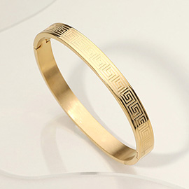 Stainless Steel Geometric Pattern Engraved Hinged Bangle Bracelet