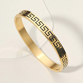 Stainless Steel Geometric Engraved Hinged Bangle Bracelet