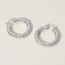 Twisted Metal Hoop Pin Catch Earrings