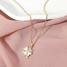 Stainless Steel Mother of Pearl Clover Pendant Necklace