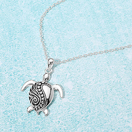 Antique Metal Sea Turtle Pendant Necklace