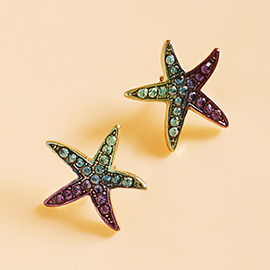 Ombre Stone Paved Starfish Stud Earrings