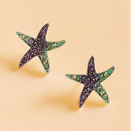 Ombre Stone Paved Starfish Stud Earrings