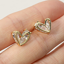 CZ Stone Heart Stud Earrings