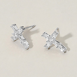 CZ Stone Cross Stud Earrings