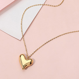 Stainless Steel Puffy Heart Pendant Necklace