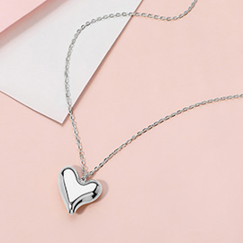 Stainless Steel Puffy Heart Pendant Necklace