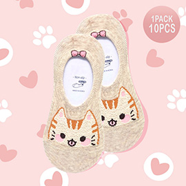 10Pairs - Cat Face Pointed No Show Socks