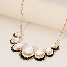 Colored Hammered Layered Disc Medal Link Necklace