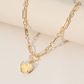 Heart Stone Pendant Toggle Pointed Necklace