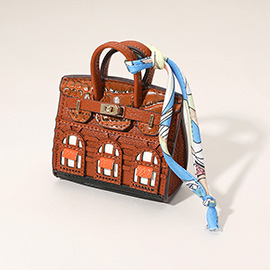 House Printed Faux Leather Mini Purse / Bag Charm