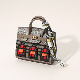 House Printed Faux Leather Mini Purse / Bag Charm