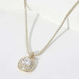 Square CZ Stone Cluster Pendant Necklace