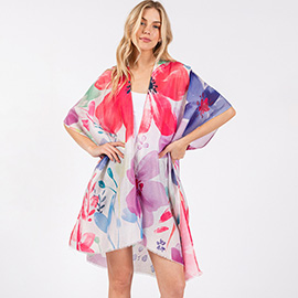 Watercolor Flower Pint Kimono Poncho