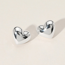 Metal Puffy Heart Stud Earrings