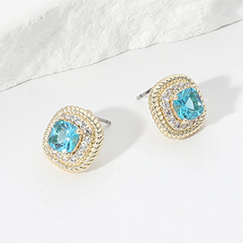 Square CZ Stone Stud Earrings