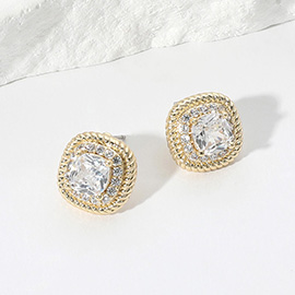 Square CZ Stone Stud Earrings