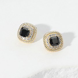 Square CZ Stone Stud Earrings