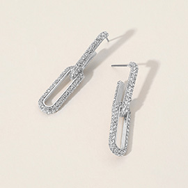 Stone Paved Paperclip Chain Link Earrings