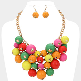 Wooden Ball Beaded Statement Necklace