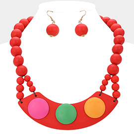 Wooden Geometric Plate Beaded Statement Necklace