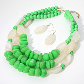 Chunky Celluloid Acetate Pebble Beaded Triple Layered Statement Necklace